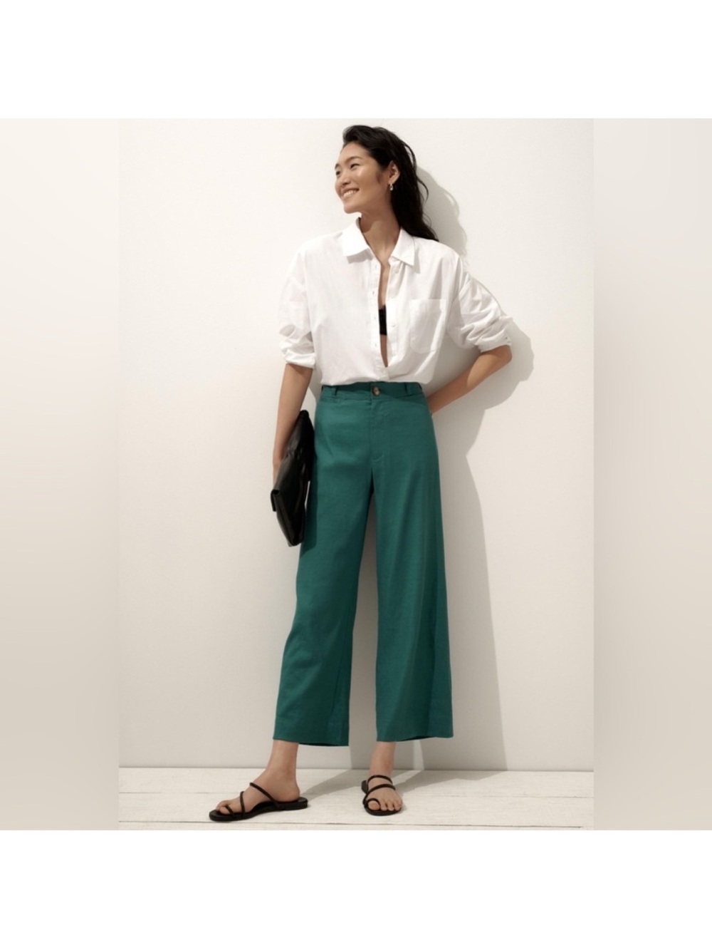 Maeve Ettie High Rise Crop Pant in Green Linen